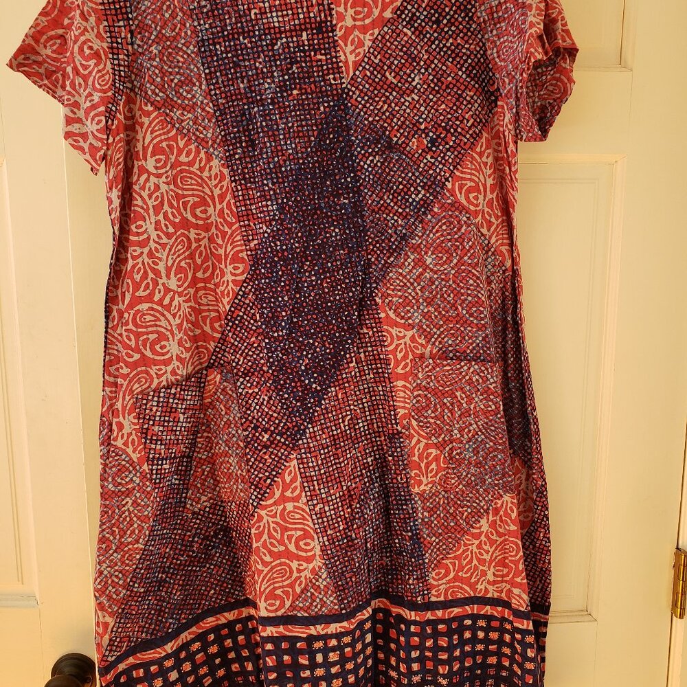 Embroidered Fair Trade Indian cotton dress with short sleeves